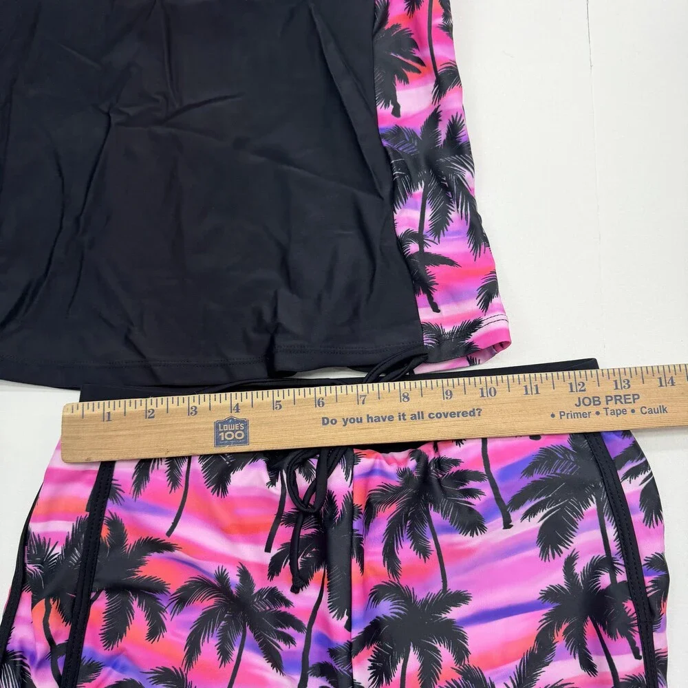 Pink Palm Ombre Tankini Swimsuit Set Womens S Swim Shorts 2 Piece Lined Stretch